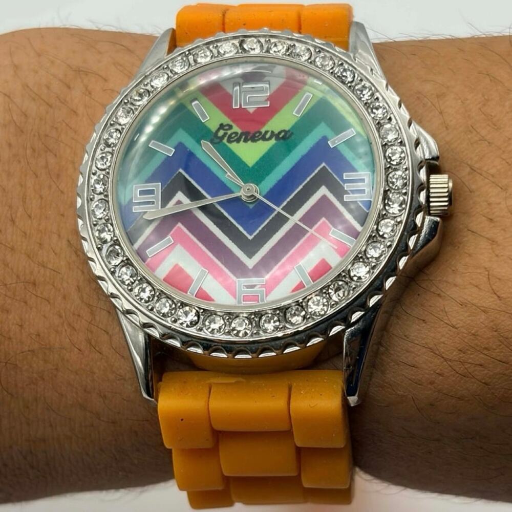Orange Striped Geneva Men’s Watch